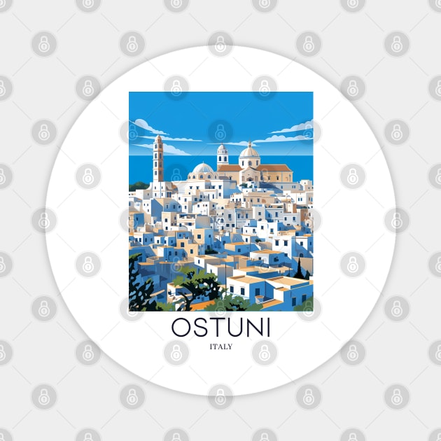 A Pop Art Travel Print of Ostuni - Italy Magnet by Studio Red Koala